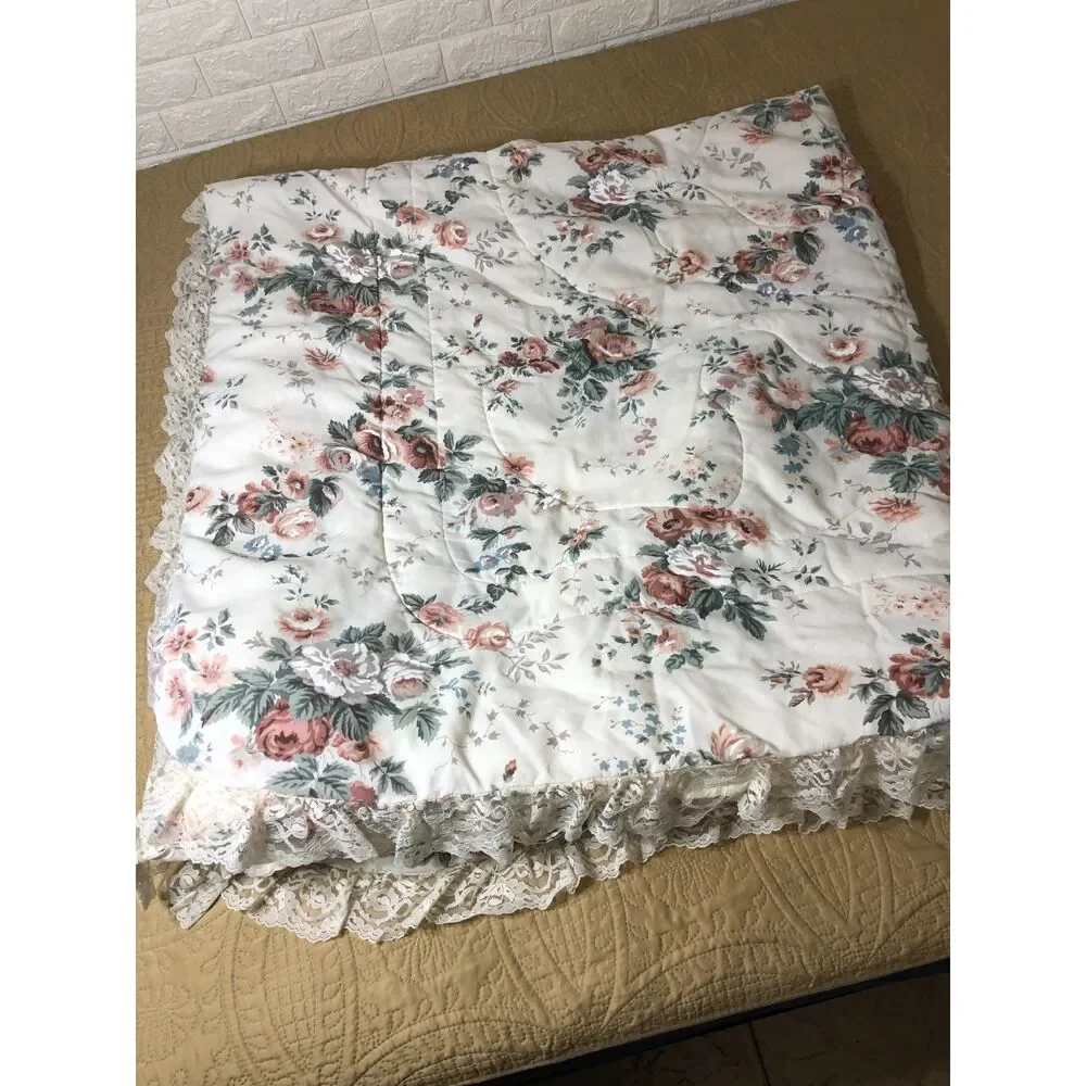 Vtg Springs Industries Floral Full Comforter 2 Shams Shabby Cottagecore Lace USA